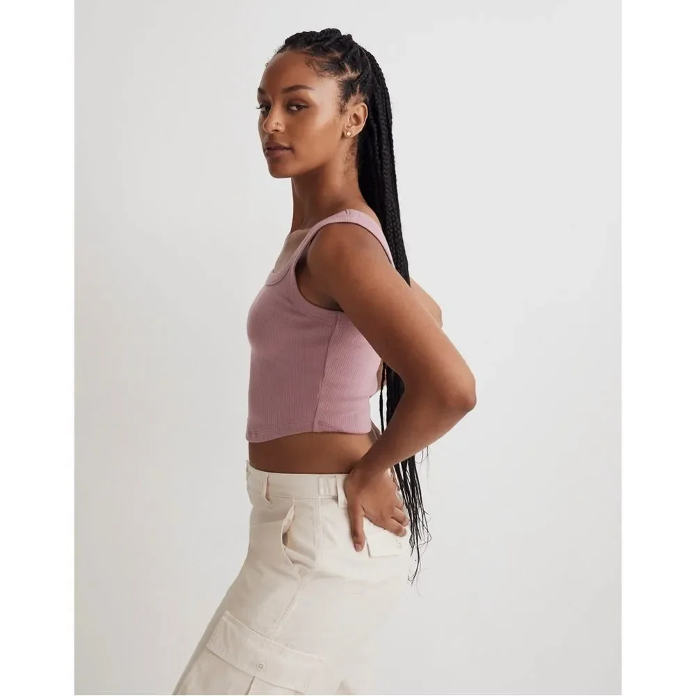 NWT Madewell The Tailored Crop Tank in Sleekhold in Pink - Picture 2 of 9